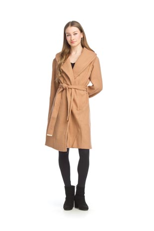 JT-15705 - Lapel Belted Coat with Pockets  - Colors: Burgundy,Camel - Available Sizes:XS-XXL - Catalog Page:66 